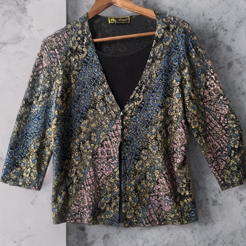 🧥 Mirasol Vintage Metallic Brocade Blouse Size Medium